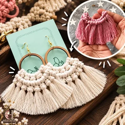آموزش گوشواره مکرومه با نخ؛ ساخت مرحله به مرحله