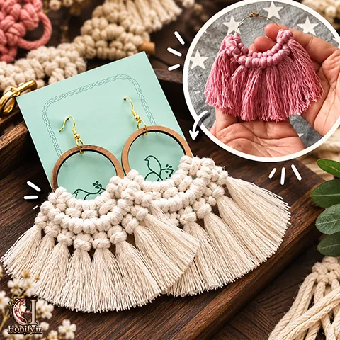 آموزش گوشواره مکرومه با نخ؛ ساخت مرحله به مرحله