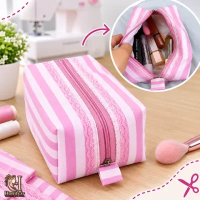 دوخت کیف آرایشی پارچه ای با زیپ؛ مرحله به مرحله