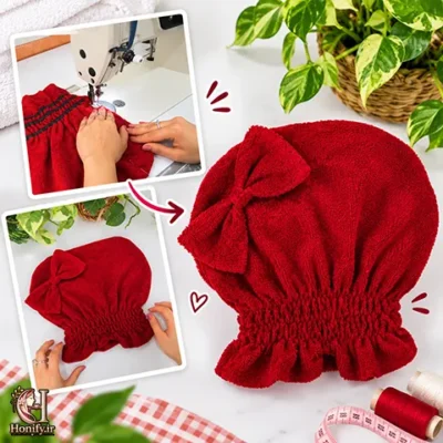 آموزش دوخت کلاه حمام حوله ای با کش و پاپیون